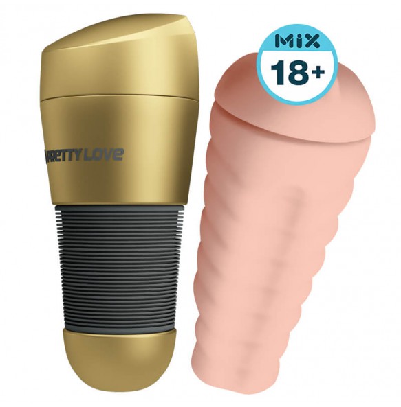 PRETTY LOVE - Kitty Ultra-Simulation 3-Dimensional Vagina Masturbation Cup (Gold)